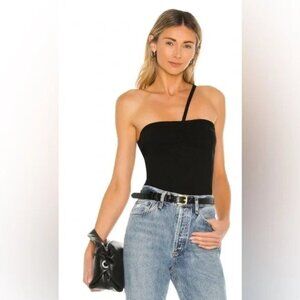 Agolde Lola Gathered Front Ruched Bodice Ribbed Tank In Black Small